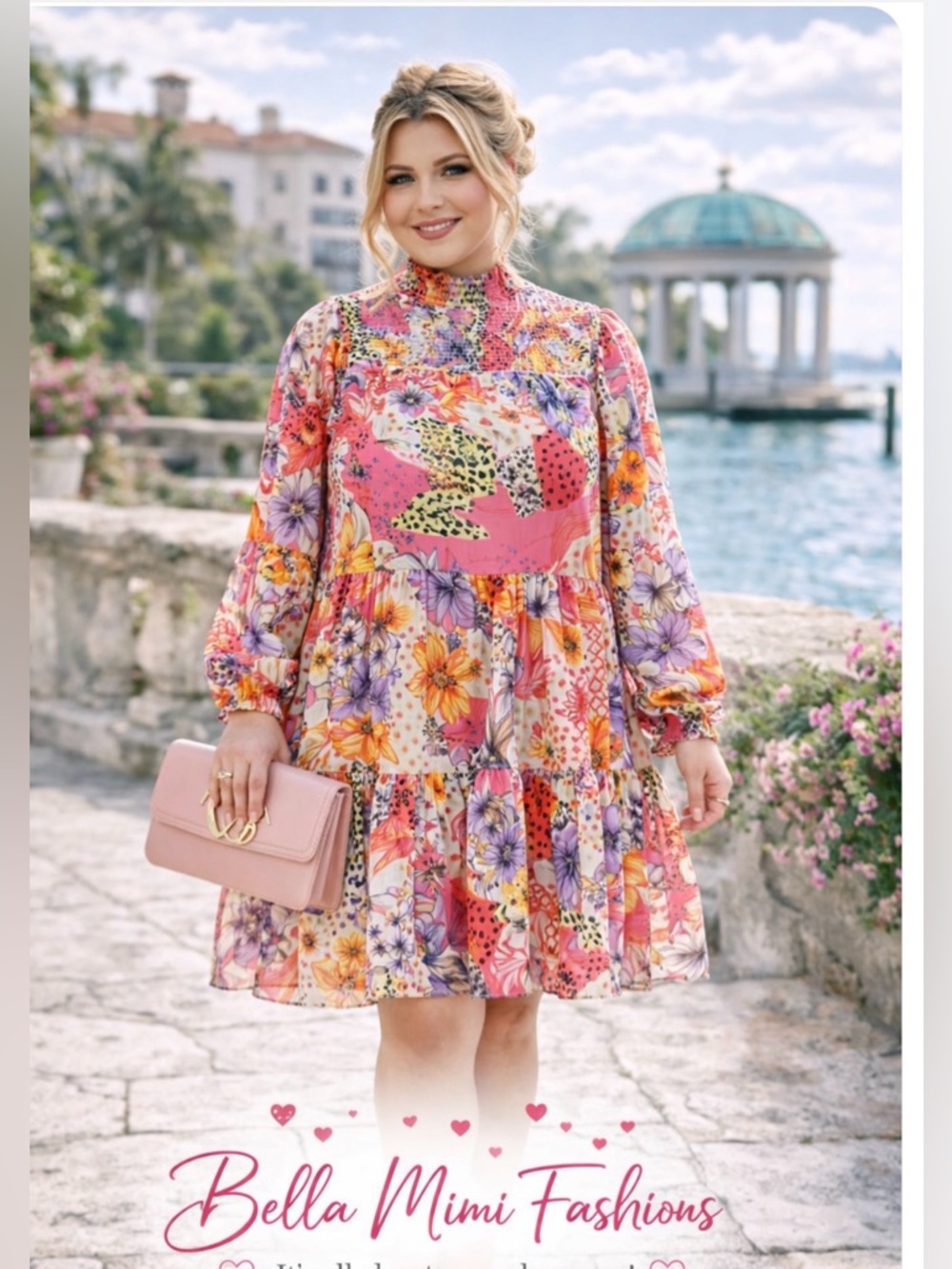 NWT Bella Mimi Fashions Floral Pink Multi Tiered Smock Dress size varied plus 🌺